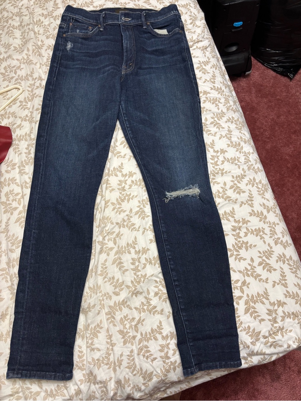 MOTHER Dark Blue Skinny Jeans with Knee Distress